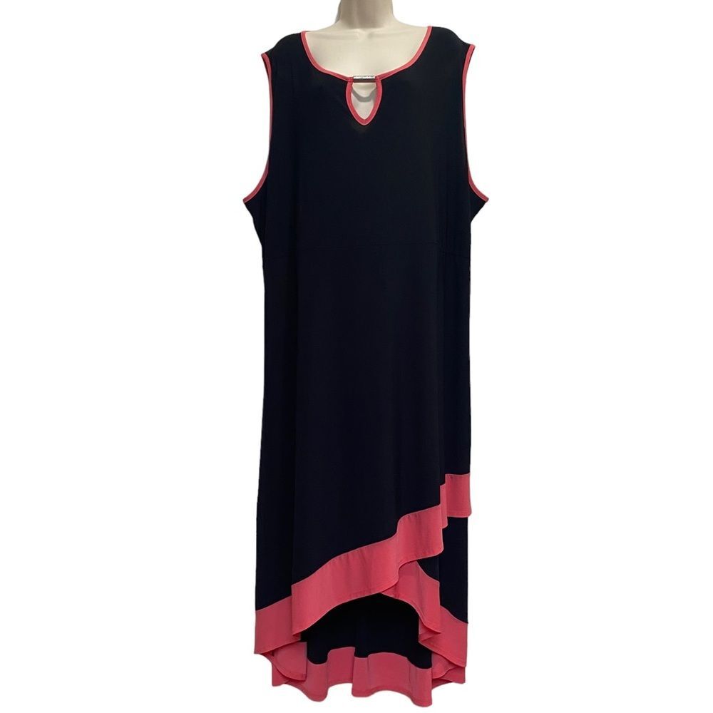 Avenue Embellished Neckline Asymmetrical Hem Tank Dress Black Plus Sz 30/32